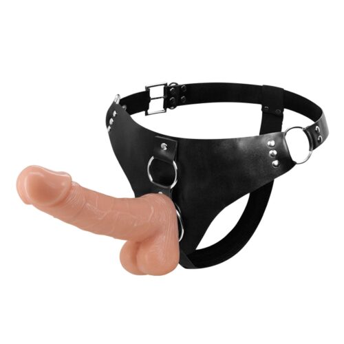 Skórzany strap-on z realistycznym dildo 18 cm