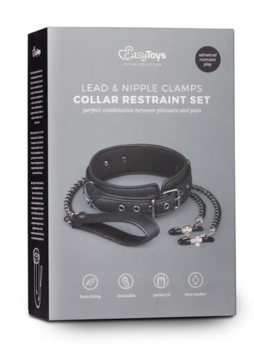 140720256874cb20d6385.jpeg Wiązania-Leather Collar With Nipple Chains - obrazek 1
