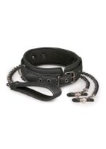 Wiązania-Leather Collar With Nipple Chains - obrazek 3