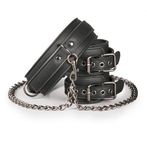 140720256874cb3572a15.jpeg Kajdanki-Leather Collar With Handcuffs - obrazek 1