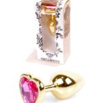 Stalowy złoty korek analny stal kryształ serce 7cm