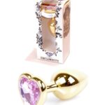 Stalowy złoty korek analny stal kryształ serce 7cm