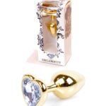 Stalowy złoty korek analny stal kryształ serce 7cm