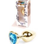 Stalowy złoty korek analny stal kryształ serce 7cm