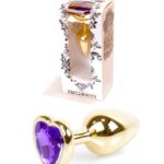 Stalowy złoty korek analny stal kryształ serce 7cm