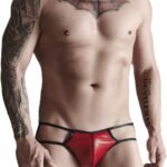 Męskie stringi z wetlooka z otwartym tyłem i elementem dekoracyjnym xxl