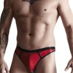 Męskie stringi z wetlooka z dekoracyjną taśmą z przodu s