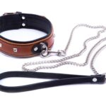 Wiązania-WHIPS obroża damska ze smyczą, koniakowa