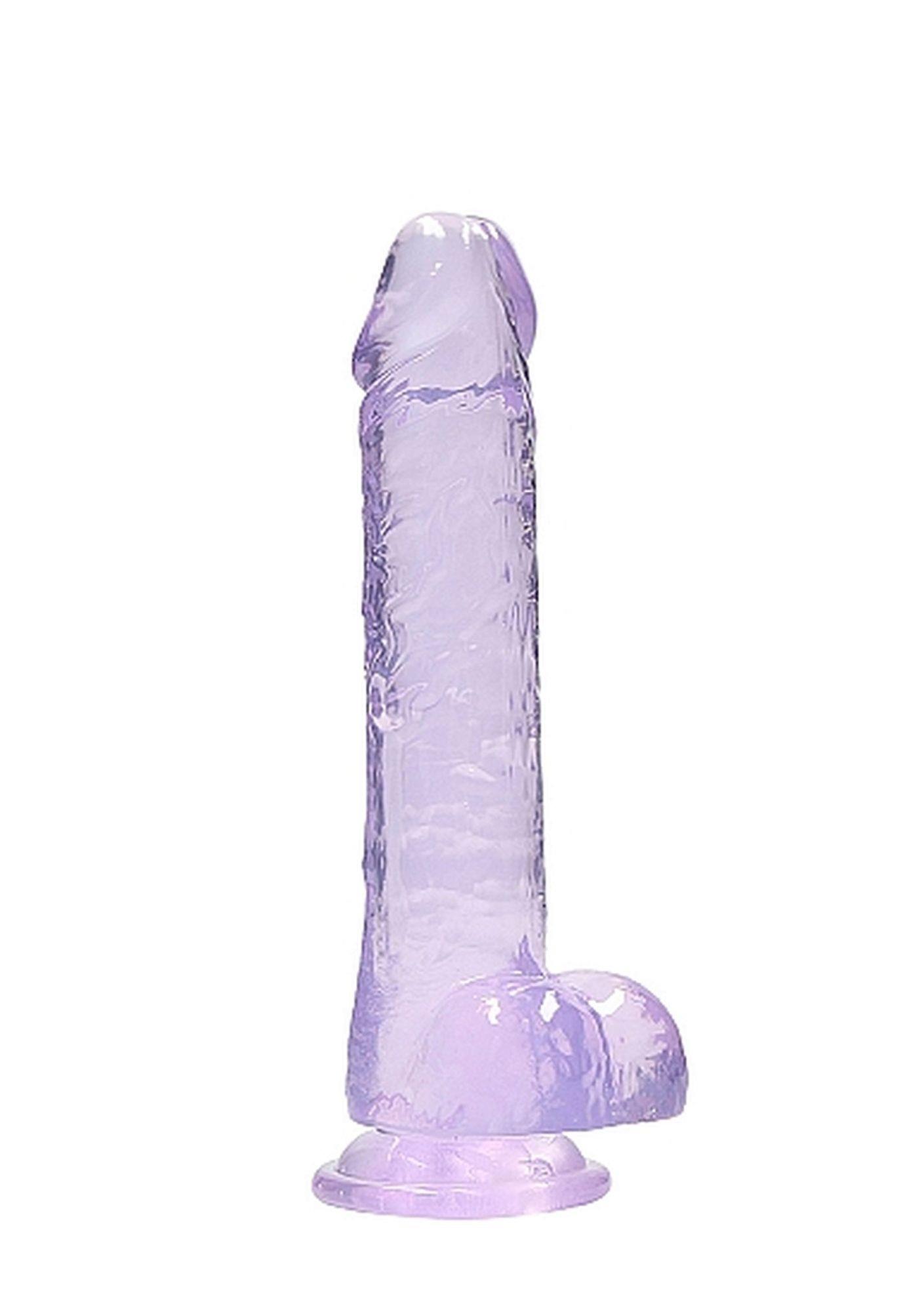 21072025687ecbea01b9e.jpeg Duże fioletowe dildo z przyssawką i jądrami 21cm - obrazek 1