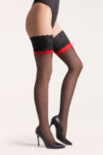 Bielizna-Pończochy cienkie Calze Victoria Czarno/Czerwone M/L - obrazek 5