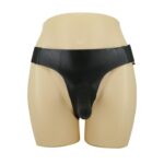 Majtki na szelkach z zakrzywionym czarnym dildo