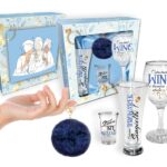 NIEZBĘDNIK PANIEŃSKI-zestaw: szklanka do piwa 300ml, kieliszek do wina 220ml, kieliszek do wódki 35ml + brelok granat