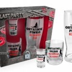 NIEZBĘDNIK KAWALERSKI-zestaw: szklanka do piwa 400ml, szklanka do whisky 270ml, kieliszek do wódki 35ml (czerwono-czarny)