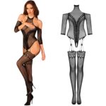 Strój erotyczny koronka bodystocking czarne S/M/L - obrazek 4
