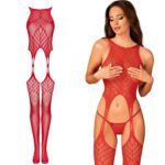 Koronkowe bodystocking erotyczny czerwone XL/XXL - obrazek 8